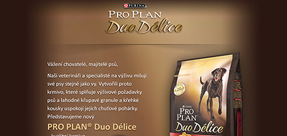 Grafický návrh a rozesílka direct mailové kampaně DUO DELICE pro zákazníky značky krmiv PRO PLAN.
