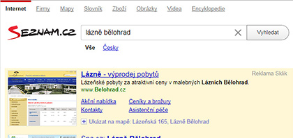 PPC kampaně ve vyhledávací síti systému Seznam Sklik pro Lázně Bělohrad, a.s.