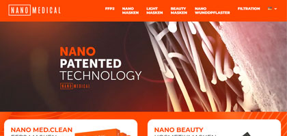 Grafický návrh a realizace webových stránek www.nanomedical.cz pro českého výrobce nanovlákenných materiálů.
