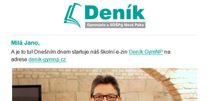 Personalizované direct mailové kampaně e-zinu www.denik-gymnp.cz pro Gymnázium Nová Paka.