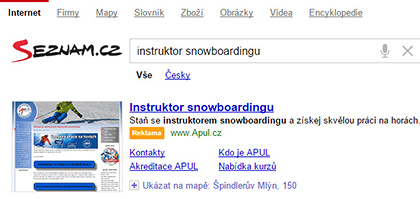 PPC kampaně ve vyhledávací síti systému Seznam Sklik pro lyžařskou asociaci APUL.