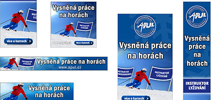 Sada reklamních bannerů Sklik a AdWords kampaně Vysněná práce na horách pro asociaci APUL.