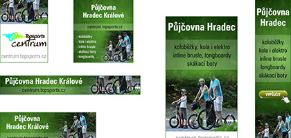 Sada reklamních bannerů Sklik a AdWords kampaně Půjčovna Hradec Králové pro Topsports Centrum.